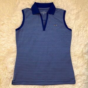 Vineyard Vines Blue Striped Collared Sleeveless Polo Top